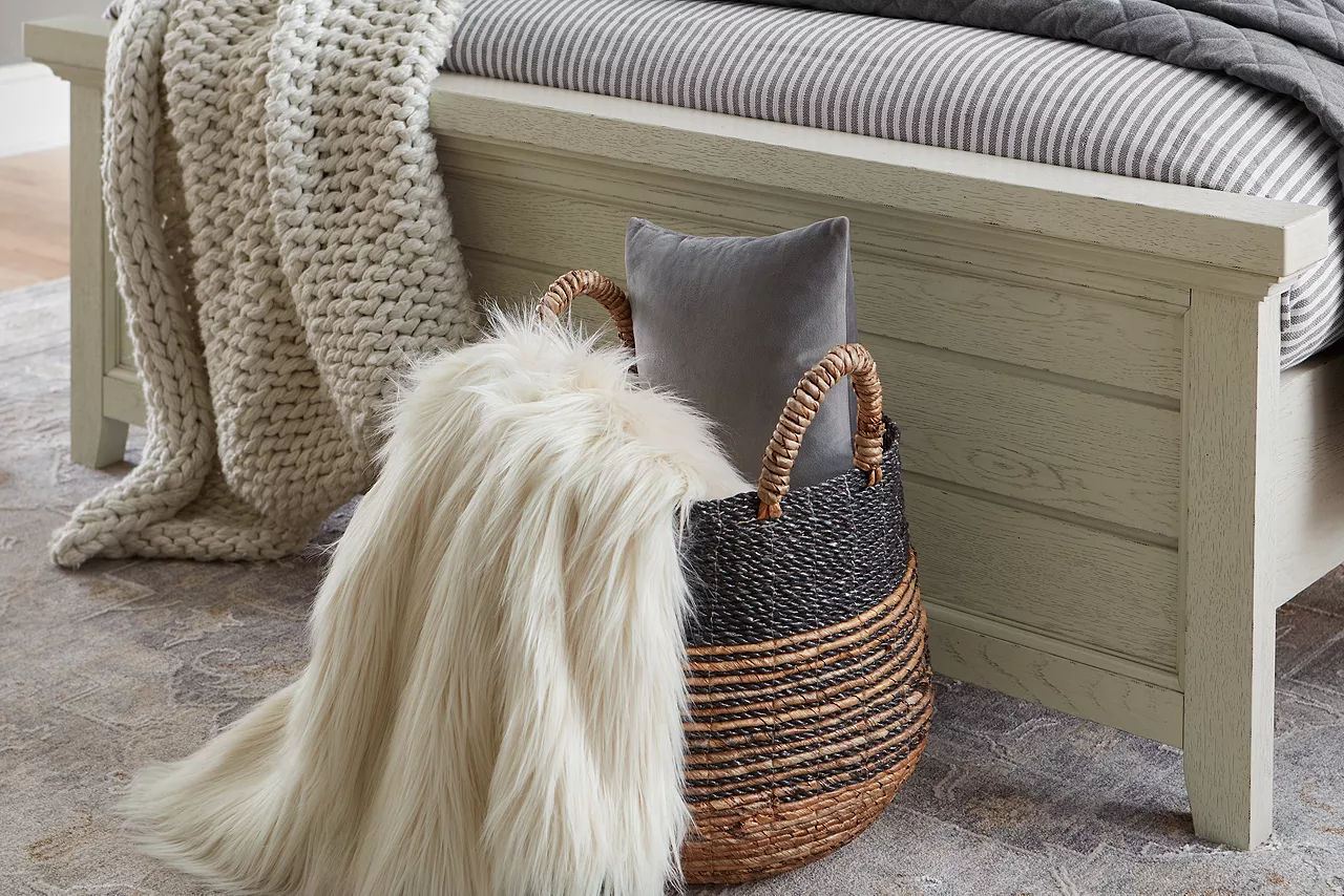 Closeup of the Briar Lake Bed Footboard in a Christmas room scene.